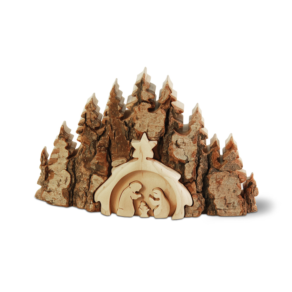 Krippenbild mit Rinde Gr. 2: Waldkrippe