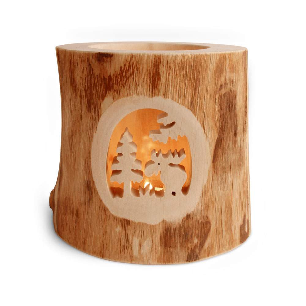 Stimmungsleuchter o. Rinde, gesägtem Motiv: Elch