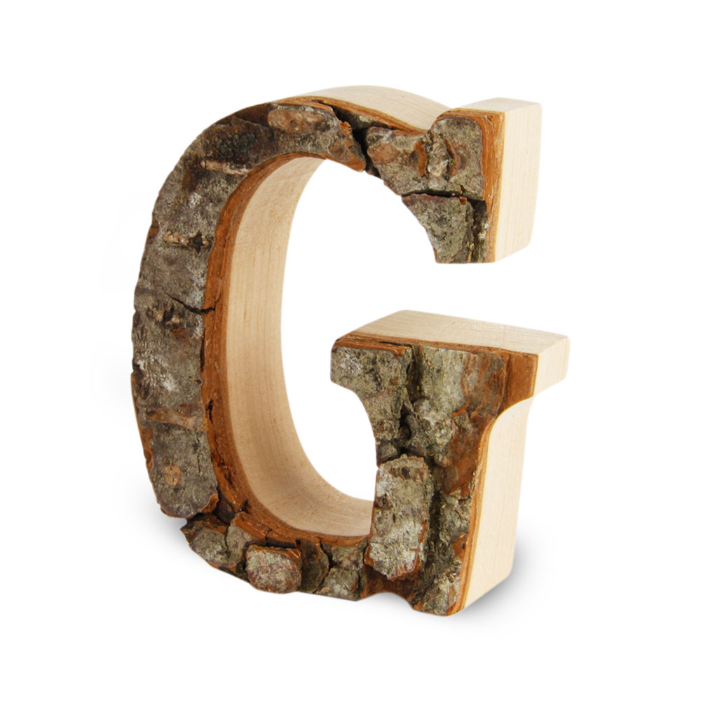 Holzbuchstabe mit Rinde: G