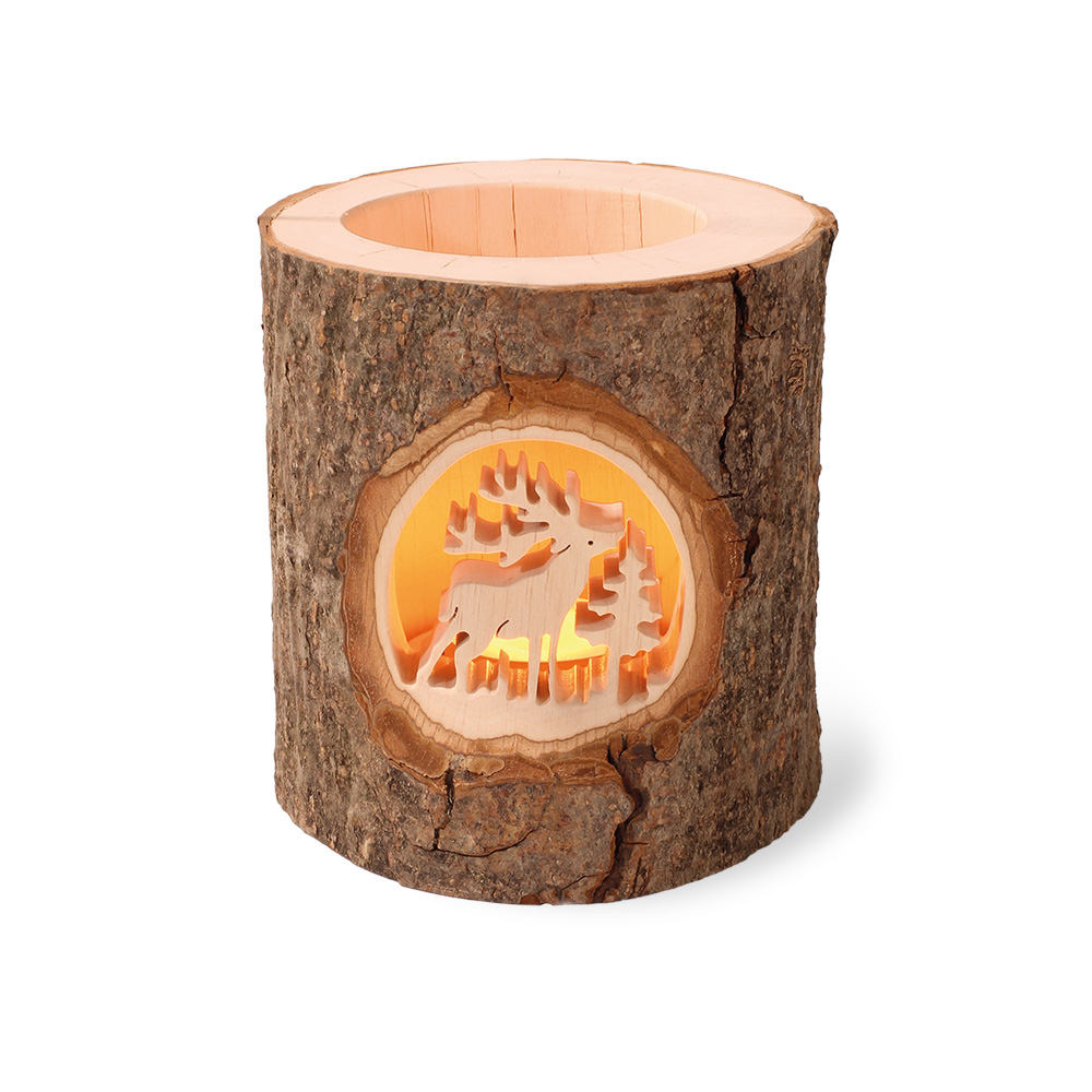 Stimmungsleuchter mit gesägtem Motiv: Hirsch