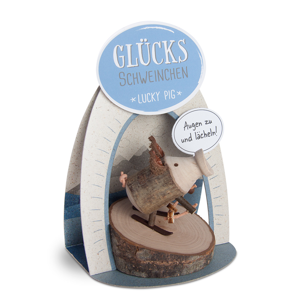 Glücksschweinchen Skifahrer: "Augen zu und..."